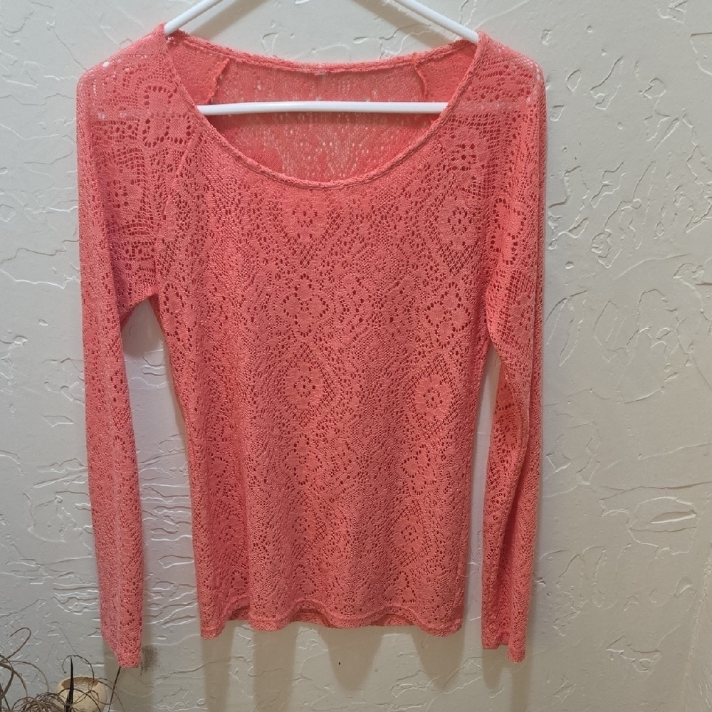 3/$10 Chic Coral Lace Blouse for Women